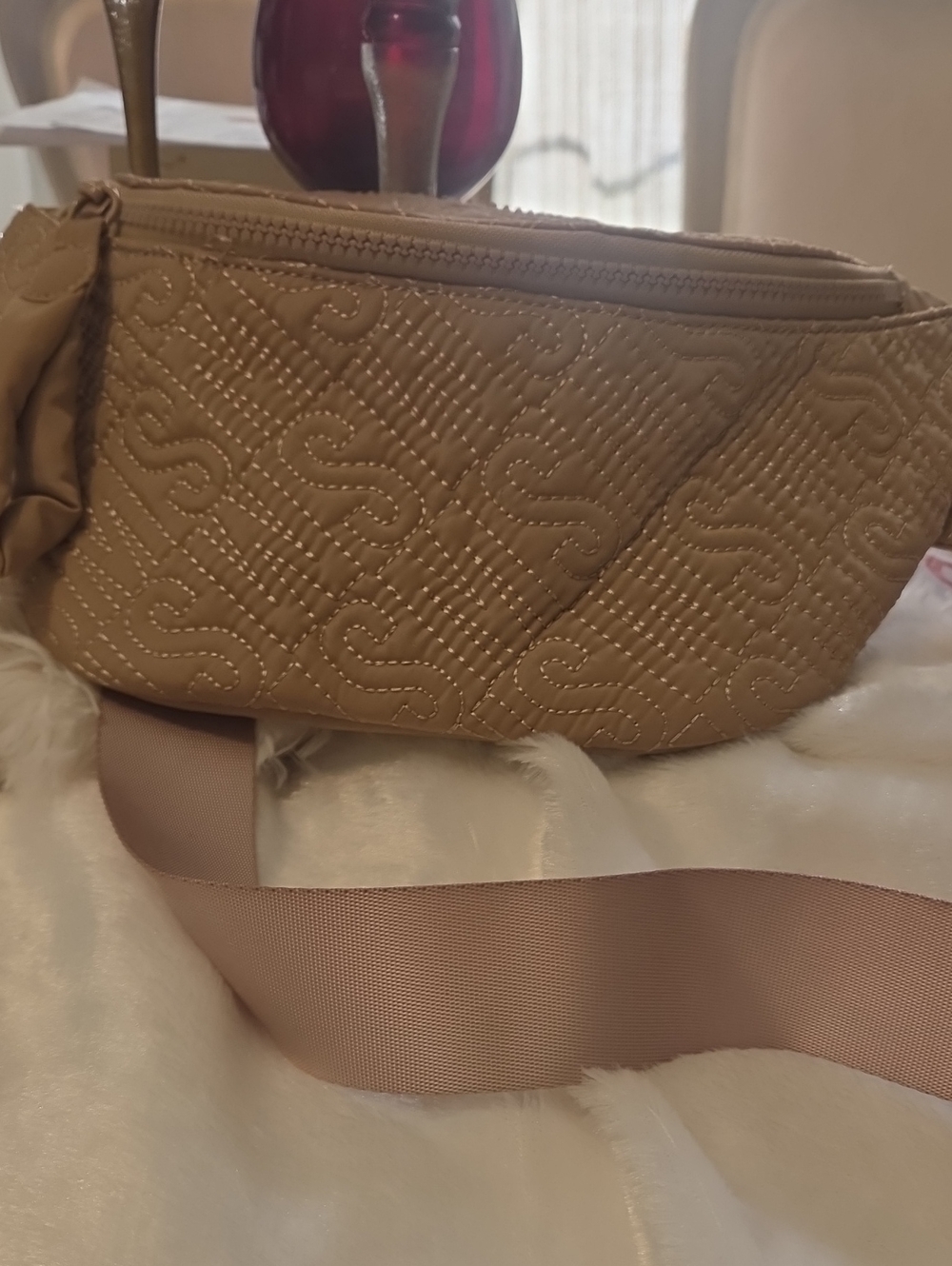 Steve Madden Quilted Beige Crossbody Belt Bag